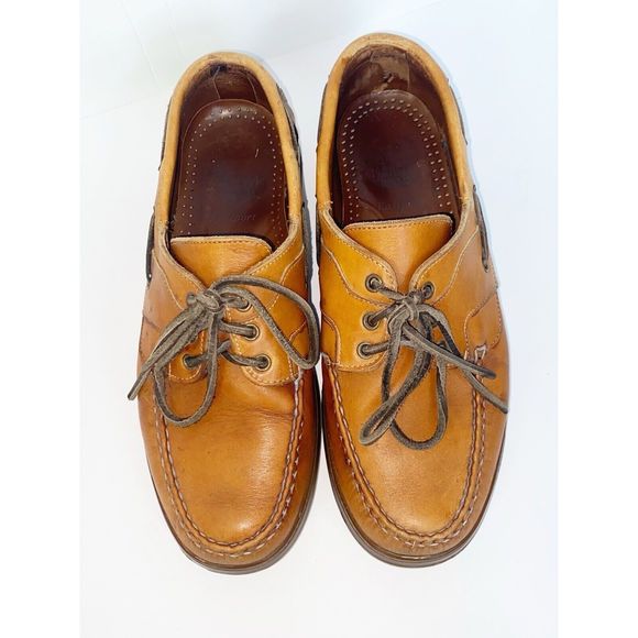 Allen Edmonds Eastport Leather Casual Boat Shoes Slip On Lace Up Tan Men’s 8.5 D - Picture 4 of 15